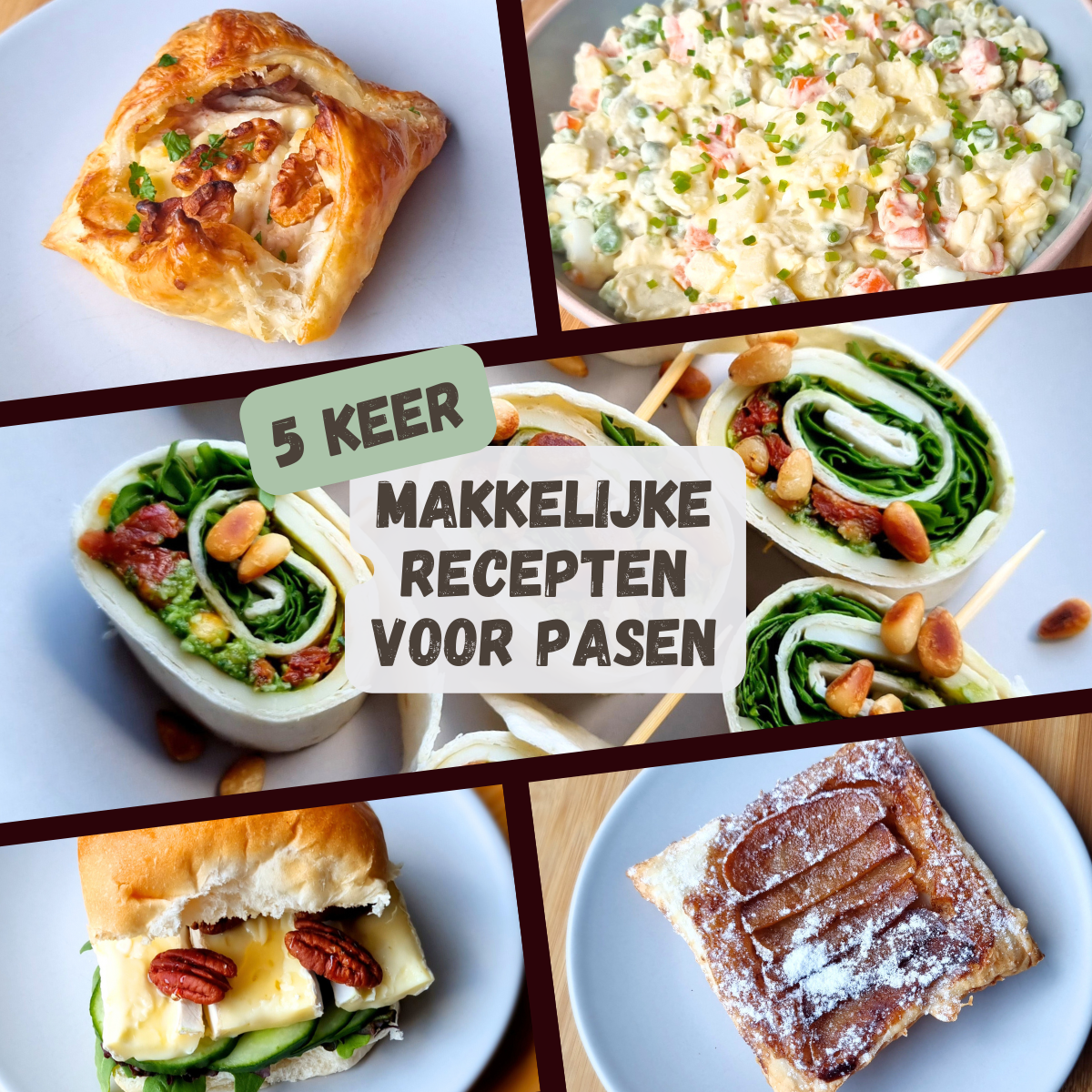 Bladerdeeg met geitenkaas, Pools slaatje, wraprolletjes met pijnboompitten, bolletje brie en appel bladerdeeghapje