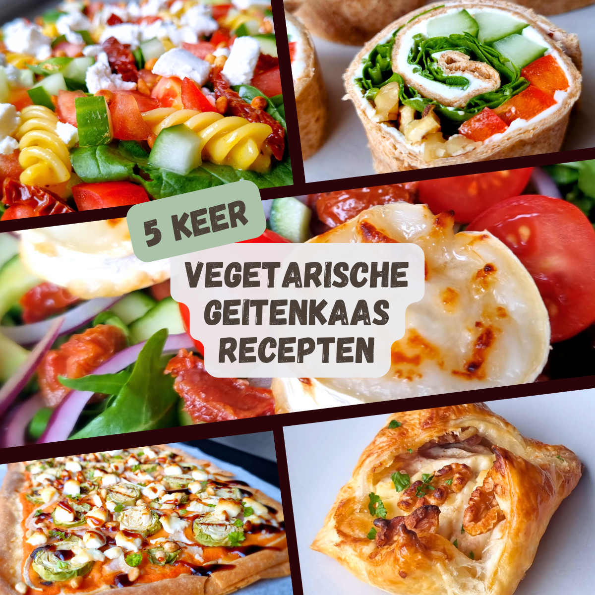 Geitenkaas pastasalade, wraprolletjes, plaattaart, bladerdeeghapjes en warme salade