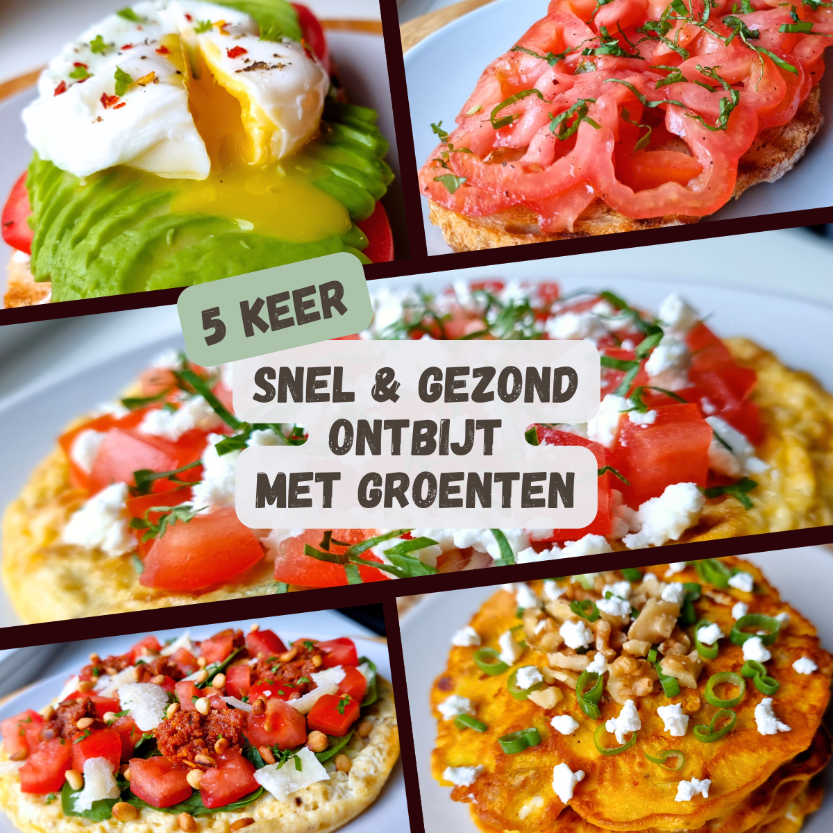 Avocadotoast gepocheerd ei & geitenkaas, coeur de boeuf toast, Griekse ontbijt taco, Italiaanse ontbijt taco & pompoenpannenkoekjes